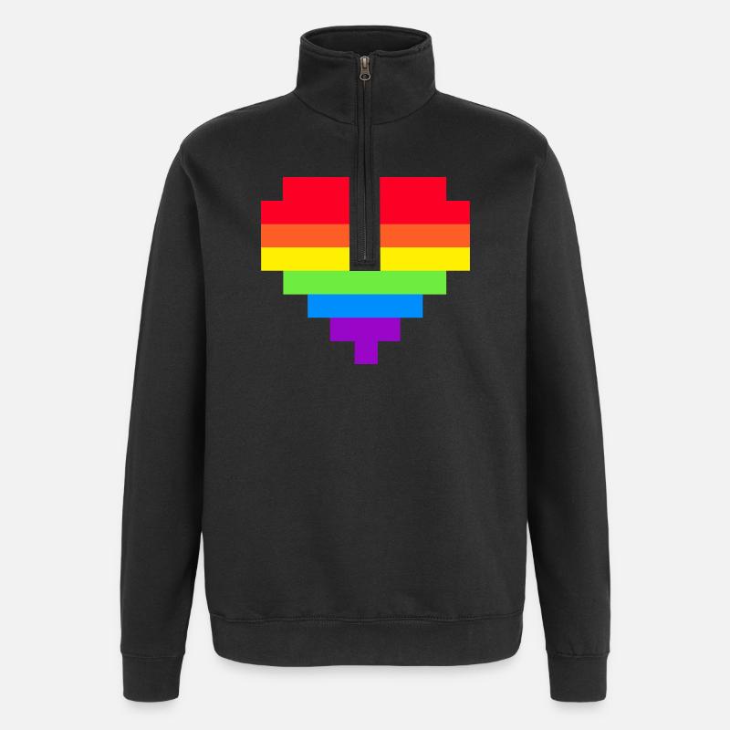 Pixel Herz Regenbogenfahne - Quarter-Zip-Sweatshirt - Schwarz