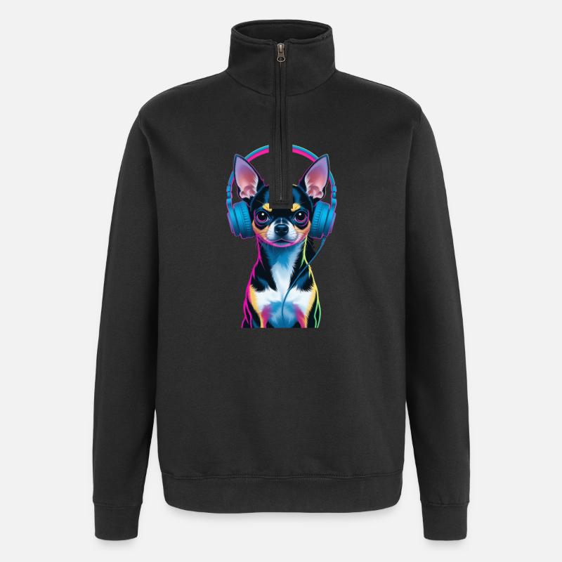 Chihuahua Kopfhörer - Quarter-Zip-Sweatshirt - Schwarz