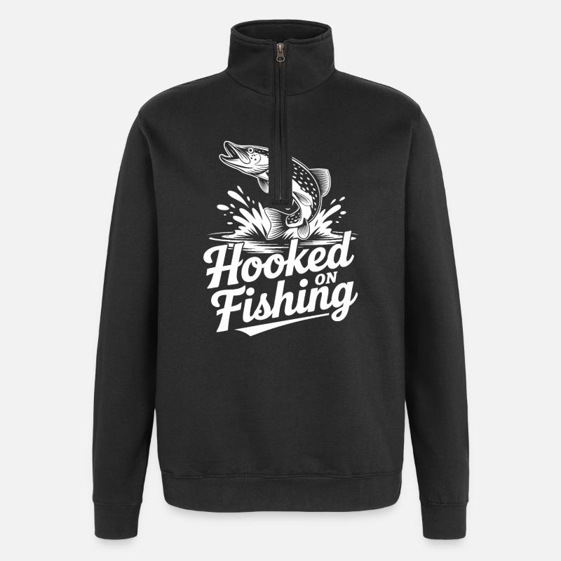 Graphique de pêche accroché - Sweat à zip 1/4 - noir