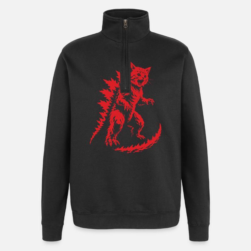 Kätzchen-Kaiju-Brüllen, Catzilla - Quarter-Zip-Sweatshirt - Schwarz