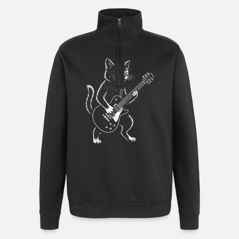 Cat joue de la guitare - Sweat à zip 1/4 - noir
