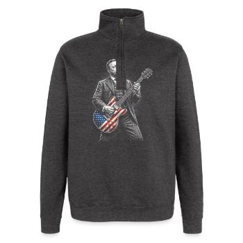 Theodore Roosevelt Gitarrist mit Flaggen Gitarre - Quarter-Zip-Sweatshirt - Anthrazit - Vorne - AI Model Female 172 light (172cm) & AI Model Male 178 dark (178cm)