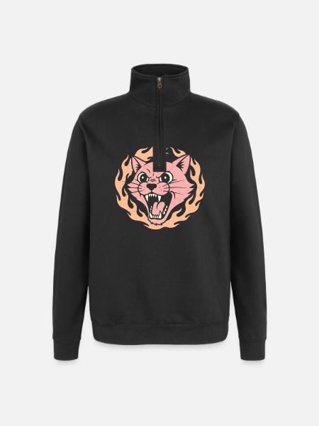 Flammenkatze Pink Feuerkopf - Quarter-Zip-Sweatshirt - Schwarz