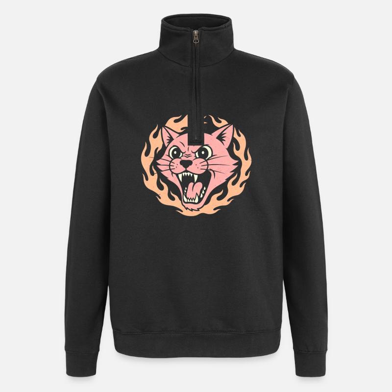 Flame Cat Pink Fire Head - Quarter-Zip Sweatshirt - black