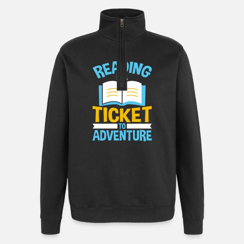 Reading is a ticket to adventures - Quarter-Zip Sweatshirt - black