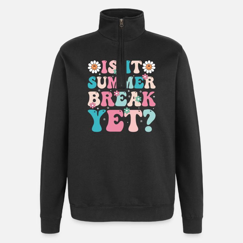Summer Break Retro Floral Lettering - Quarter-Zip Sweatshirt - black