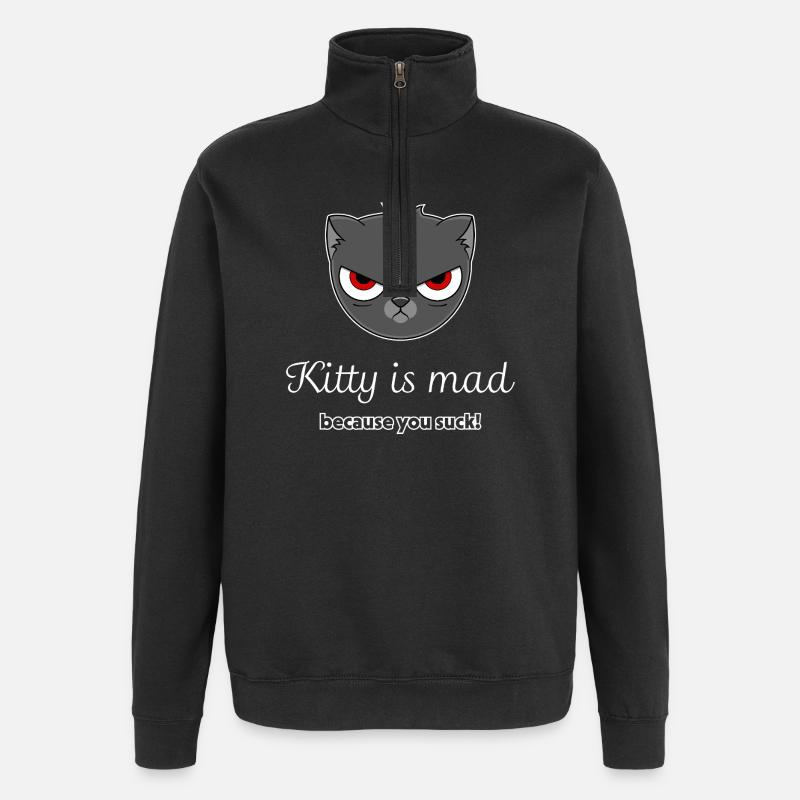 chat offensé - Sweat à zip 1/4 - noir