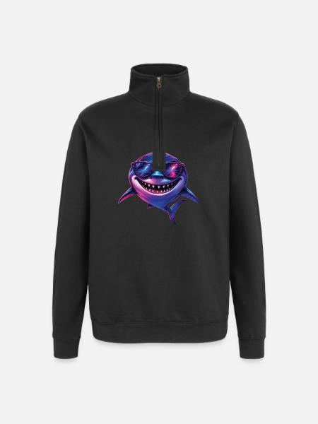 Cool Shark Sunglasses Ocean Beach Vibes - Quarter-Zip Sweatshirt - black