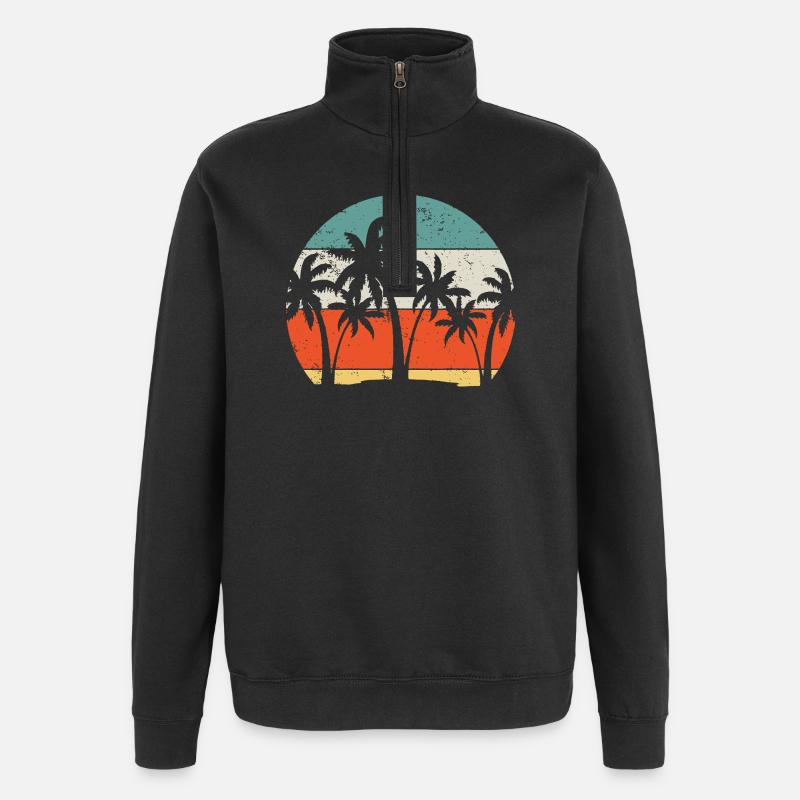 Tropical Sunset Palm Silhouette - Quarter-Zip Sweatshirt - black