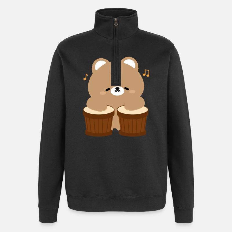 Bear Beats on Drums - Quarter-Zip Sweatshirt - black