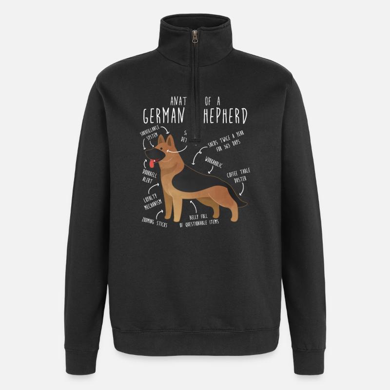 German Shepherd Dog Anatomy - Quarter-Zip Sweatshirt - black