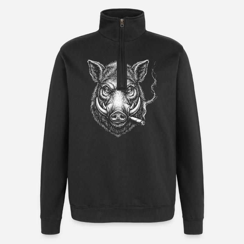 Smoking Boar Head Illustration - Quarter-Zip Sweatshirt - black