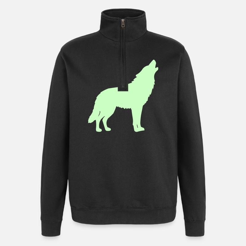 Silhouette de loup vert néon - Sweat à zip 1/4 - noir