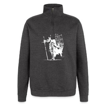 Ritter-Silhouette mit Banner und Schwert - Quarter-Zip-Sweatshirt - Anthrazit - Vorne - AI Model Female 172 light (172cm) & AI Model Male 178 dark (178cm)