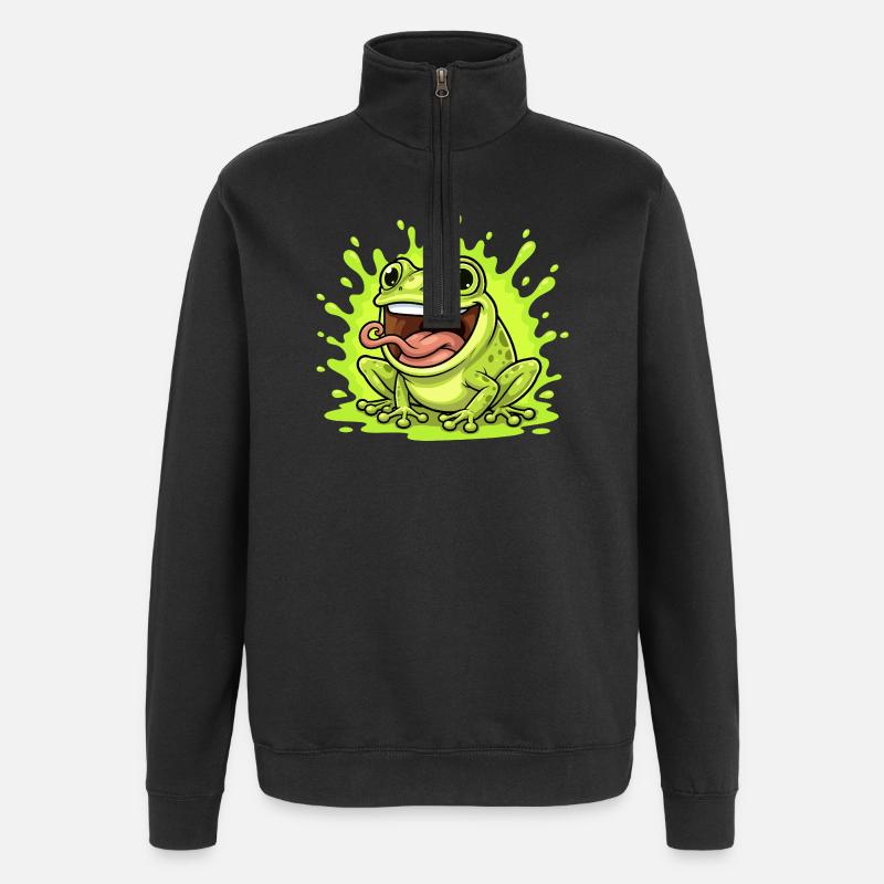 Lime Frog Splash Cartoon - Quarter-Zip Sweatshirt - black