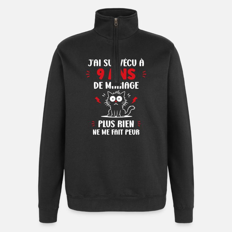 Survivre 9 ans de mariage - Sweat à zip 1/4 - noir
