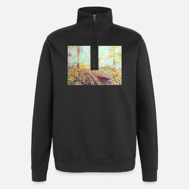 Wald-Aquarelllandschaft im Herbst - Quarter-Zip-Sweatshirt - Schwarz