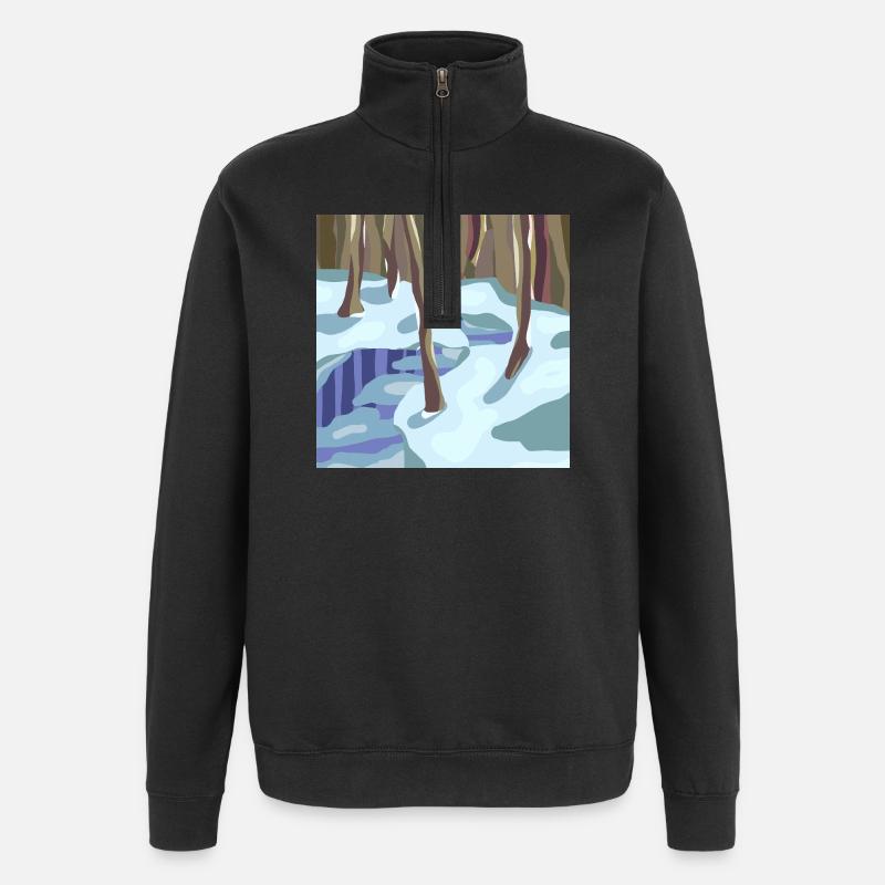 Winterwald in kalten Schatten - Quarter-Zip-Sweatshirt - Schwarz