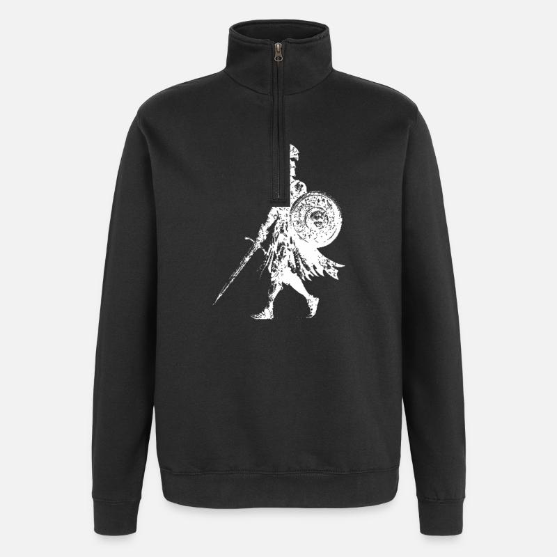 Knight Silhouette Shield Sword - Quarter-Zip Sweatshirt - black