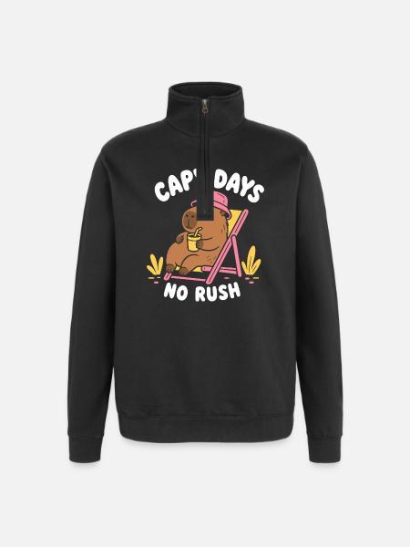 Capy Days No Rush Capybara - Quarter-Zip Sweatshirt - black