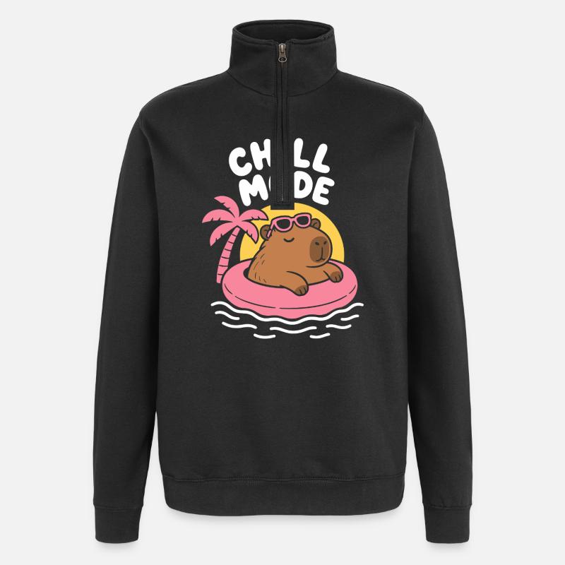 Chill Mode Floating Capybara - Quarter-Zip-Sweatshirt - Schwarz