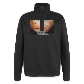 Reise zur Morgendämmerung in den Klippen - Quarter-Zip-Sweatshirt - Schwarz - Vorne - AI Model Female 172 light (172cm) & AI Model Male 178 dark (178cm)