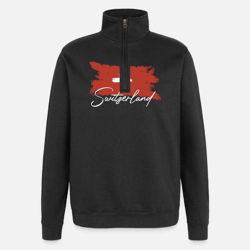Drapeau suisse - Sweat à zip 1/4 - noir