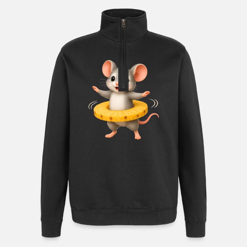 Happy Mouse with Pineapple Ring - Quarter-Zip Sweatshirt - black