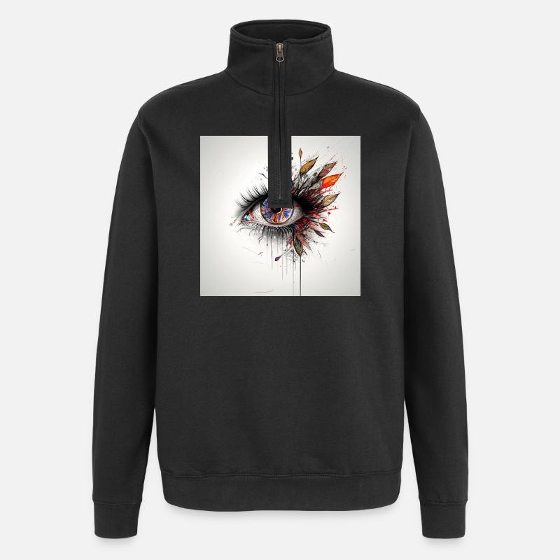 Farbiges Augenkunst mit Blättern - Quarter-Zip-Sweatshirt - Schwarz