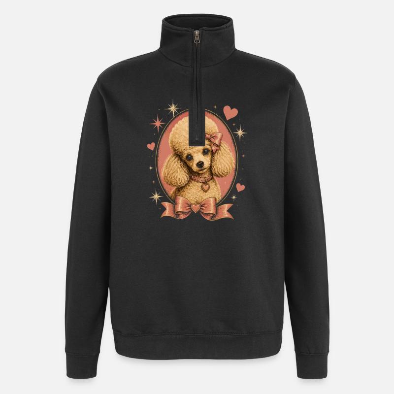 Caniche rose avec nœud - Sweat à zip 1/4 - noir