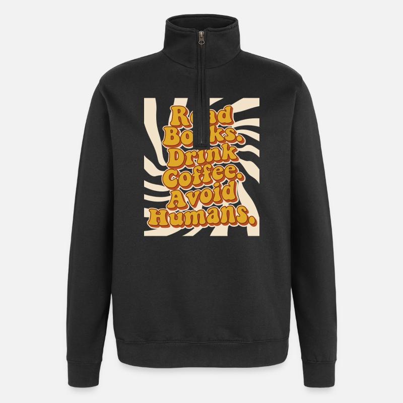 Introvertiert Leseratte Kaffee Bücher  - Quarter-Zip-Sweatshirt - Schwarz