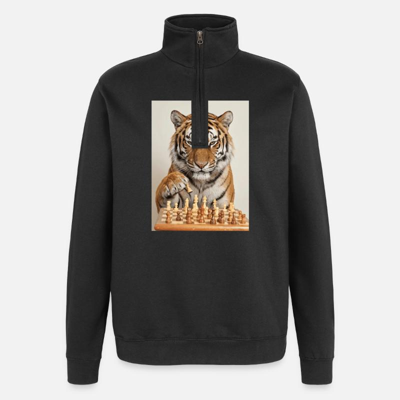 Tiger playing chess - Quarter-Zip Sweatshirt - black