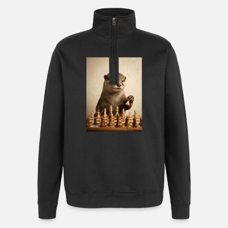 Otter playing chess - Quarter-Zip Sweatshirt - black