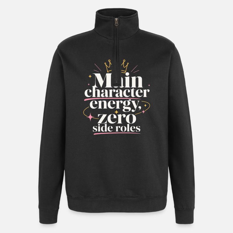 Main Character Energy Crown - Quarter-Zip Sweatshirt - black