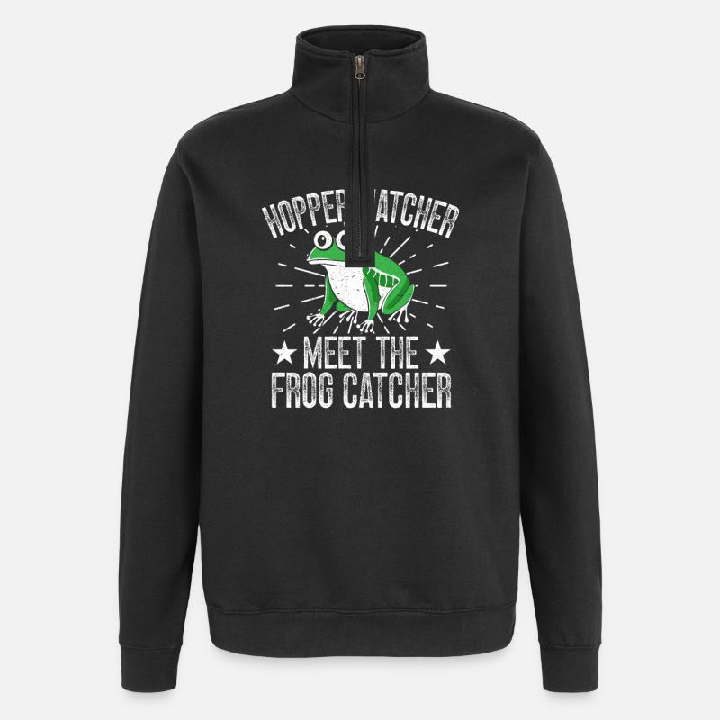 Frog Catcher Hopper Matcher Frog - Quarter-Zip Sweatshirt - black