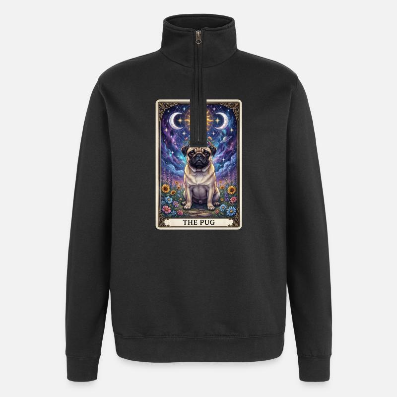 Sonnenmond Mops Tarot Illustration - Quarter-Zip-Sweatshirt - Schwarz