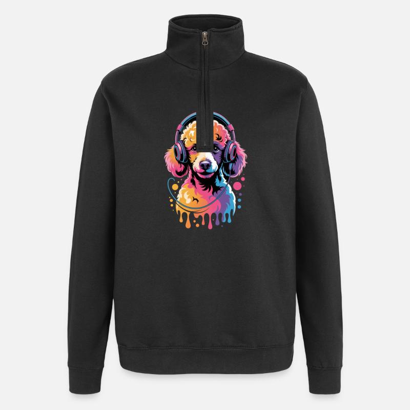 Caniche avec un casque - Sweat à zip 1/4 - noir