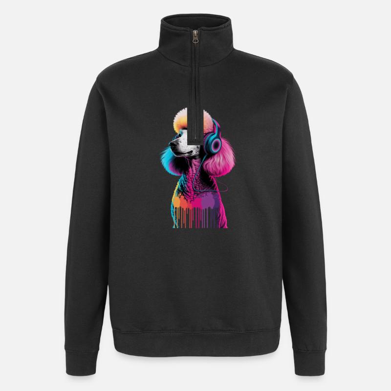 Caniche avec un casque - Sweat à zip 1/4 - noir