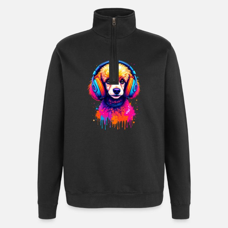 Caniche avec un casque - Sweat à zip 1/4 - noir