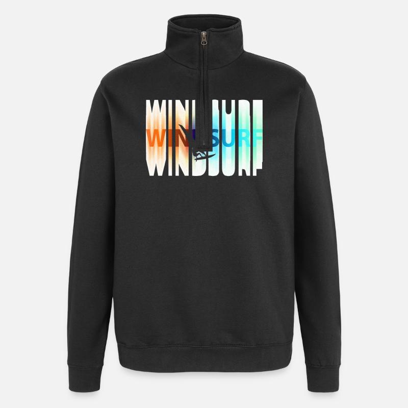 Schriftzug_bunt_windsurfen - Quarter-Zip-Sweatshirt - Schwarz