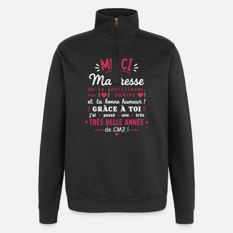 Merci Maîtresse CM2 - Sweat à zip 1/4 - noir