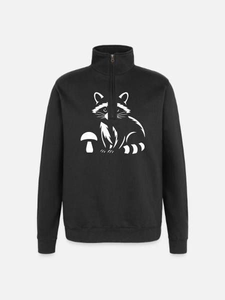 Süßer Waschbär mit Pilz Waldtier - Quarter-Zip-Sweatshirt - Schwarz