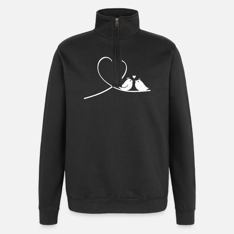 Verliebte Vögel mit Herz Silhouette - Quarter-Zip-Sweatshirt - Schwarz