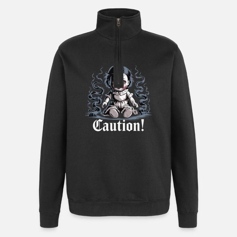 Poupée effrayante avec texte d’avertissement - Sweat à zip 1/4 - noir