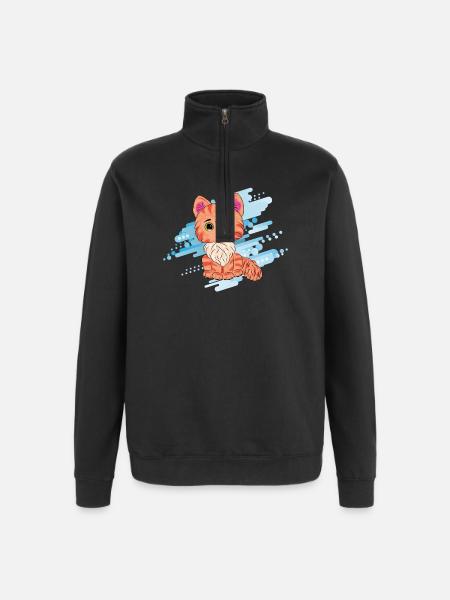 Cute orange cat with scarf - Quarter-Zip Sweatshirt - black