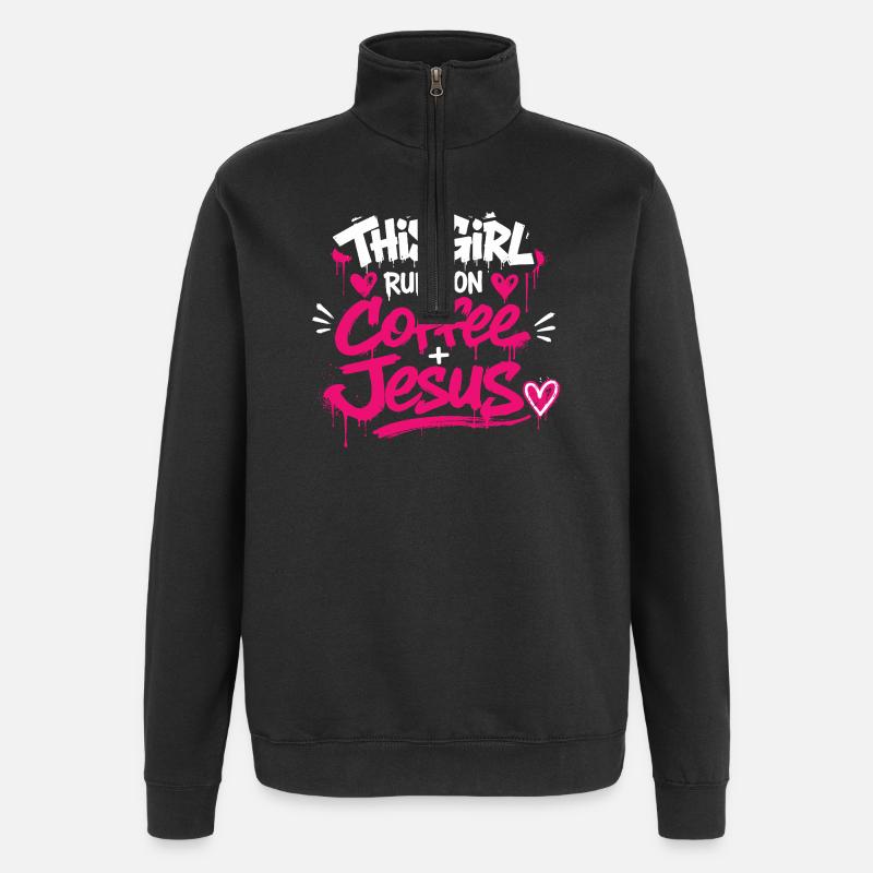 Coffee & Jesus Graffiti Design - Sweat à zip 1/4 - noir