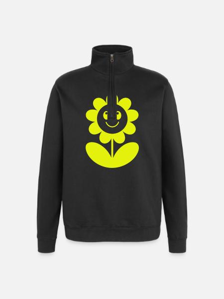 Smiling Sunflower Neon Yellow - Quarter-Zip Sweatshirt - black