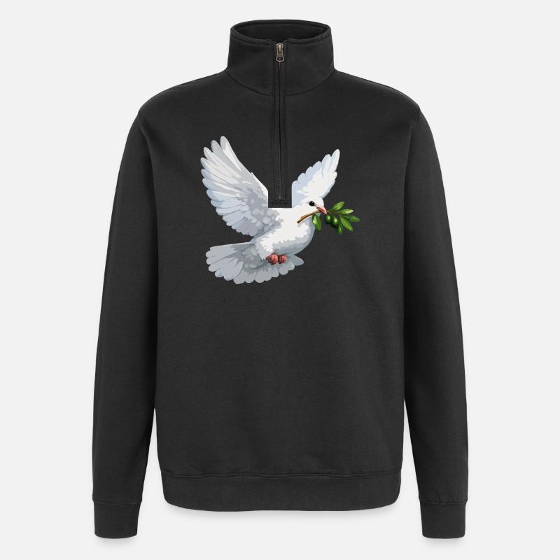 Dove with Olive Branch - Quarter-Zip Sweatshirt - black