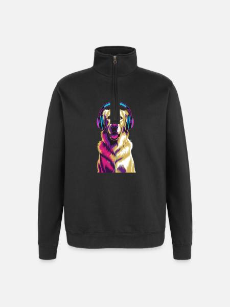 Golden Retriever with Headphones - Quarter-Zip Sweatshirt - black