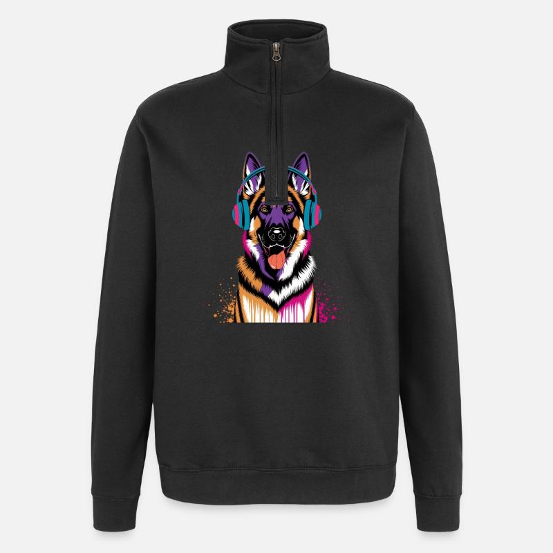 Berger allemand avec casque - Sweat à zip 1/4 - noir